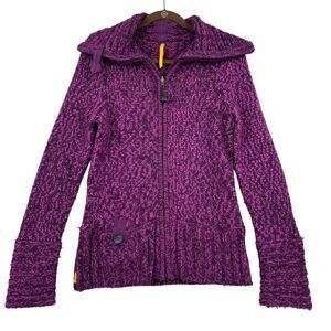 Lole Cardigan Sweater Womens Size M Purple Wool Blend Full Zip Fuzzy Knit